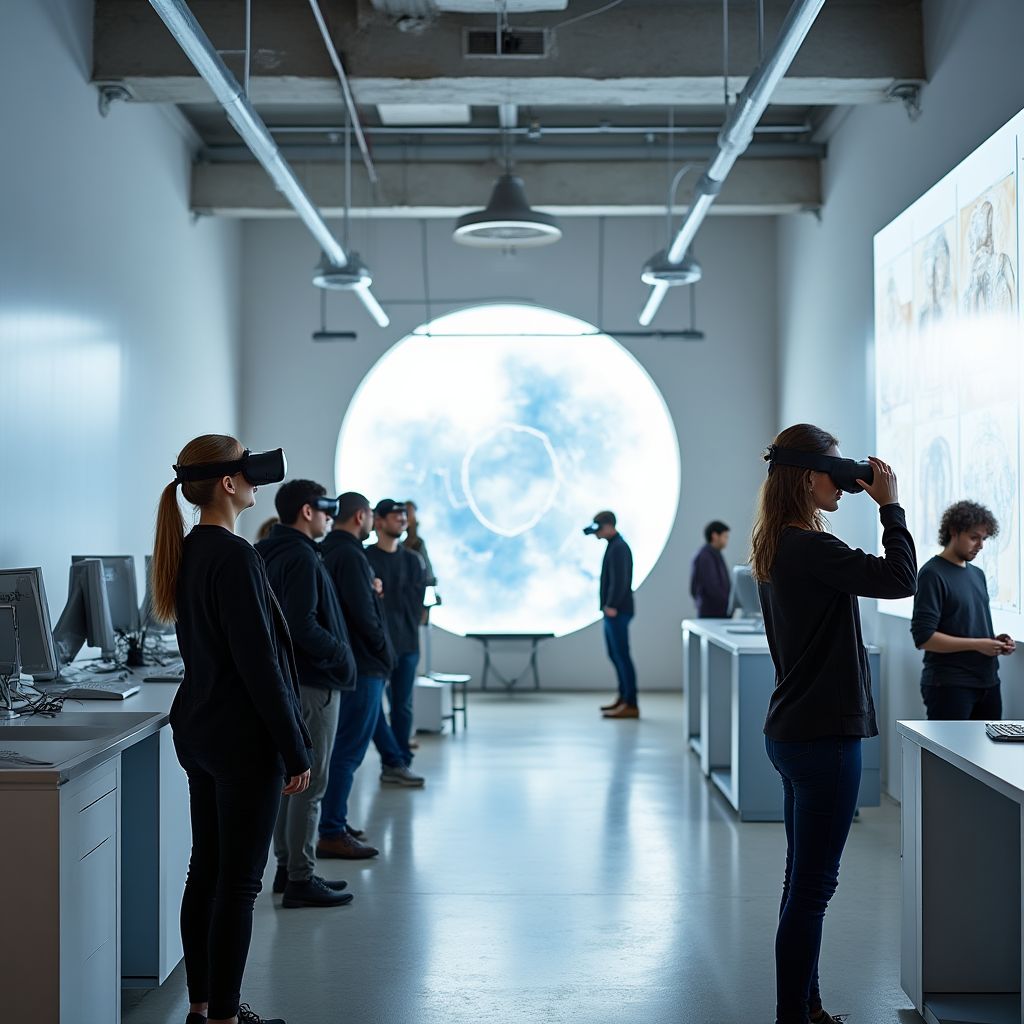 Estudiantes utilizando tecnología de realidad virtual para diseño